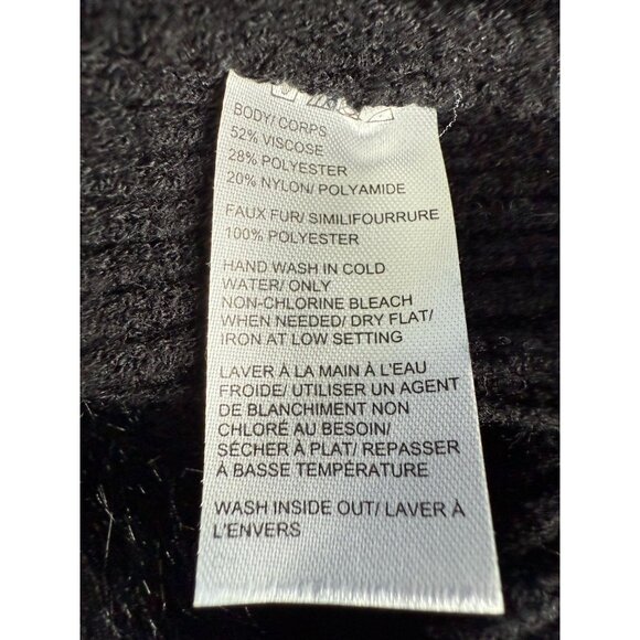 Saks Fifth Avenue Black Faux Fur Cuff Turtleneck Sweater Size XL Glam Mobwife - Picture 4 of 9